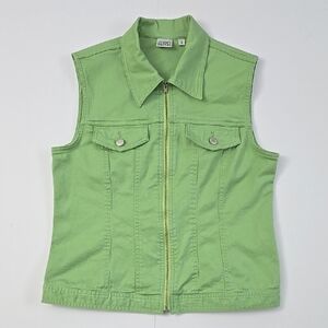 Cleo Petites Women's Green Cotton Collared Casual Zip Up Vest Size 8